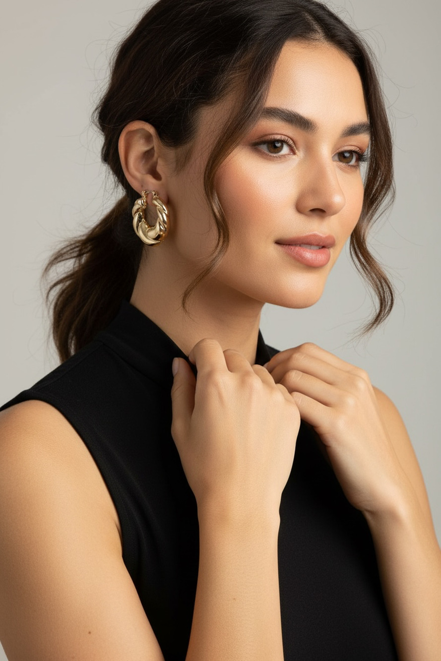 I AM Gold Twisted Hoop Earrings Chunky Puffed Croissant Statement Lot of 2